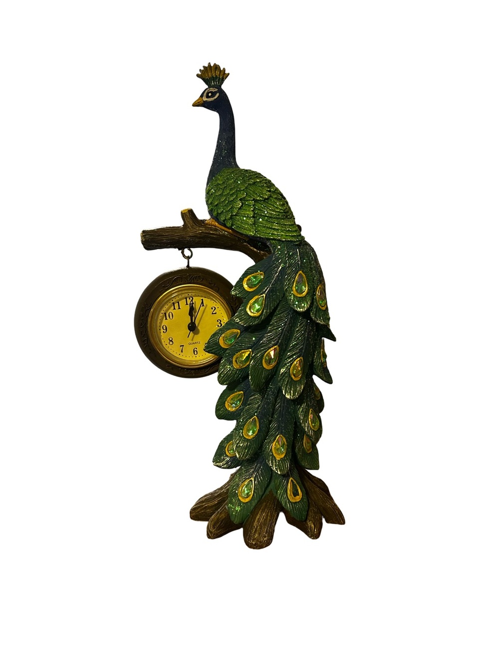 🦚Cracker Barrel Green and Yellow Peacock Decor Clock